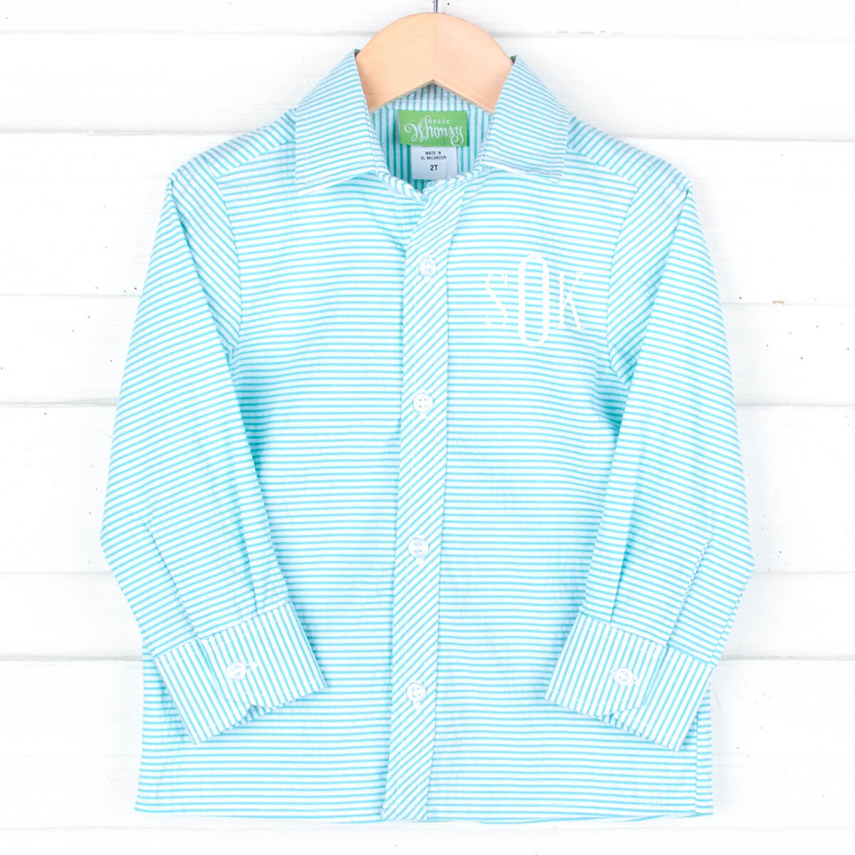 Green Seersucker Stripe Button Down Shirt