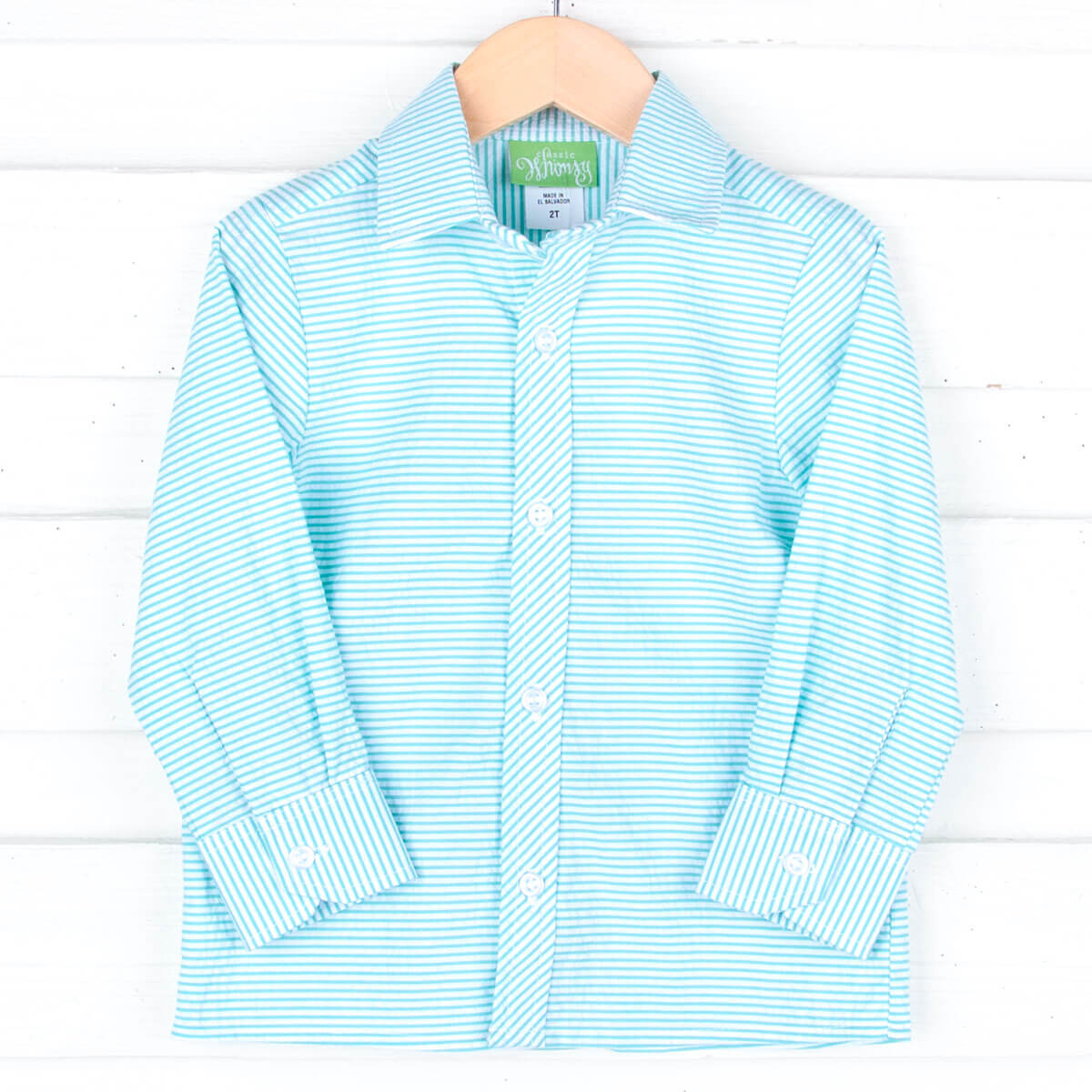 Green Seersucker Stripe Button Down Shirt