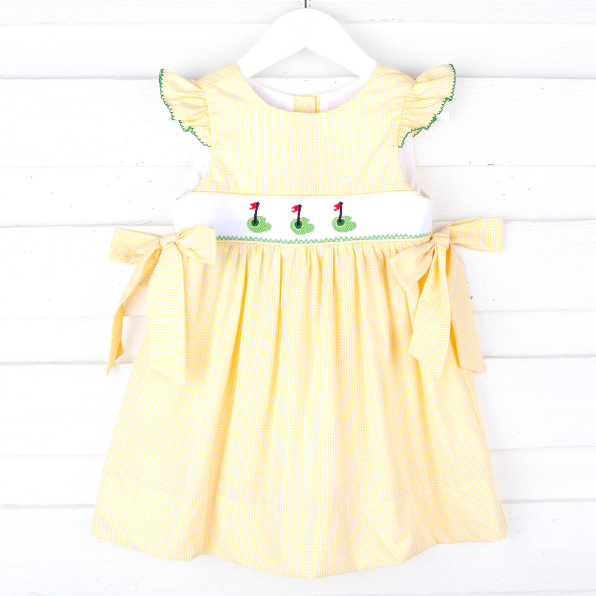 Golf Pin Yellow Gingham Smocked Beverly Dress