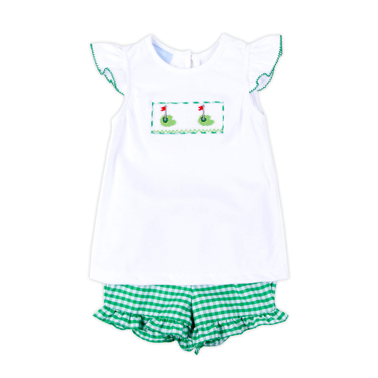 Golf Pin Green Gingham Smocked Short Set