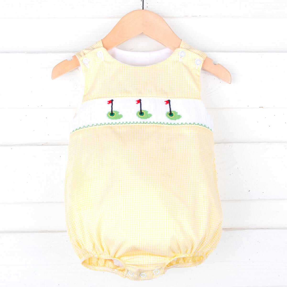Golf Pin Yellow Gingham Smocked Sun Bubble