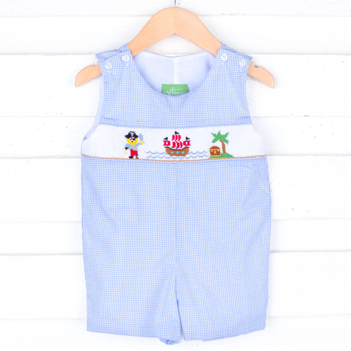 Claire & Charlie Boys Blue Gingham Seersucker Jon Jon - Appliqué Crab main image 0