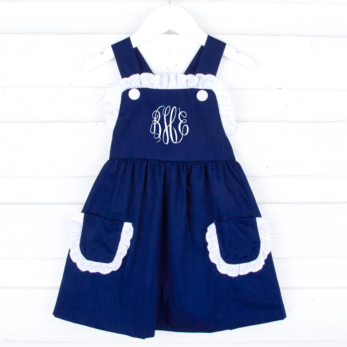 Navy Pique Harper Dress with Eyelet Trim