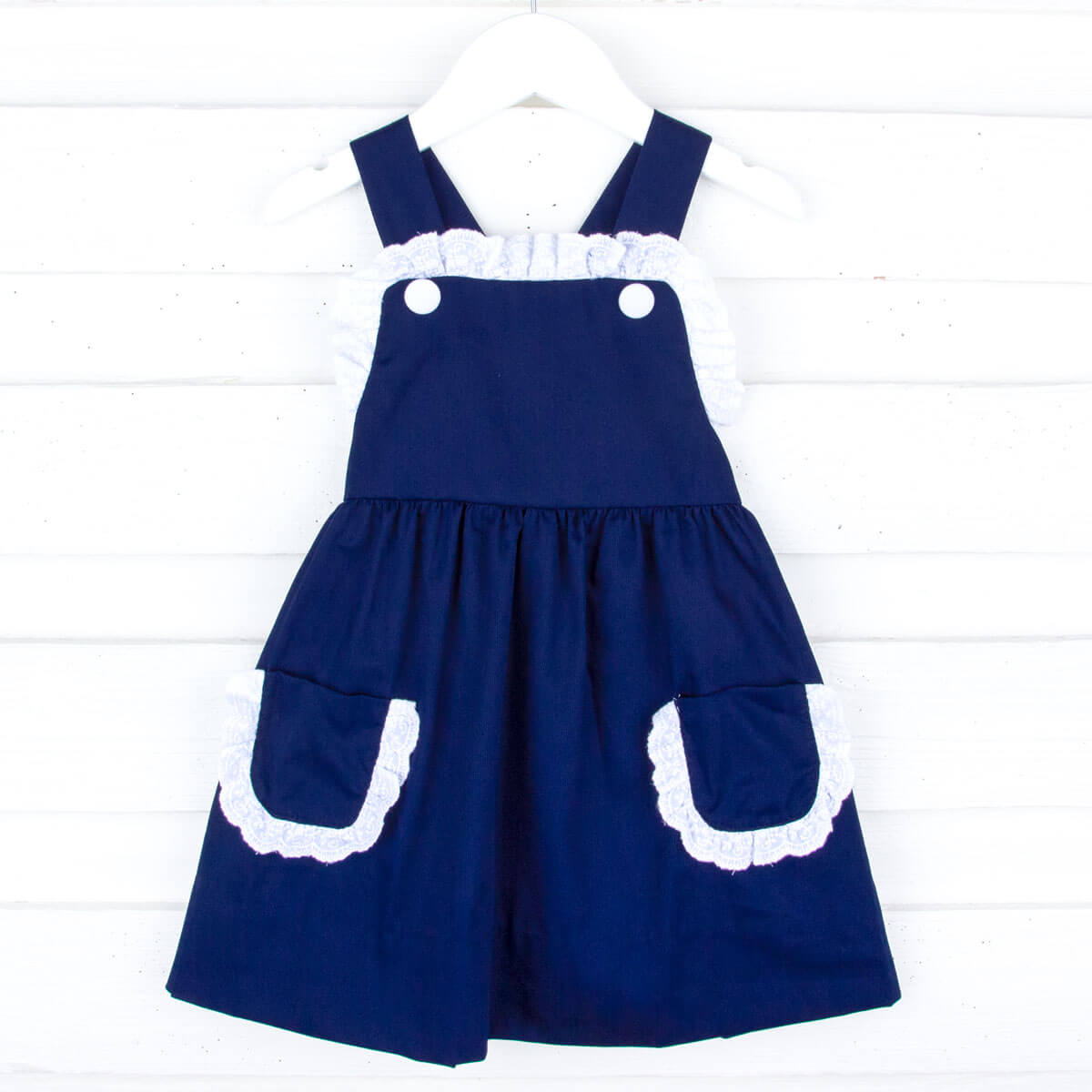 Navy Pique Harper Dress with Eyelet Trim