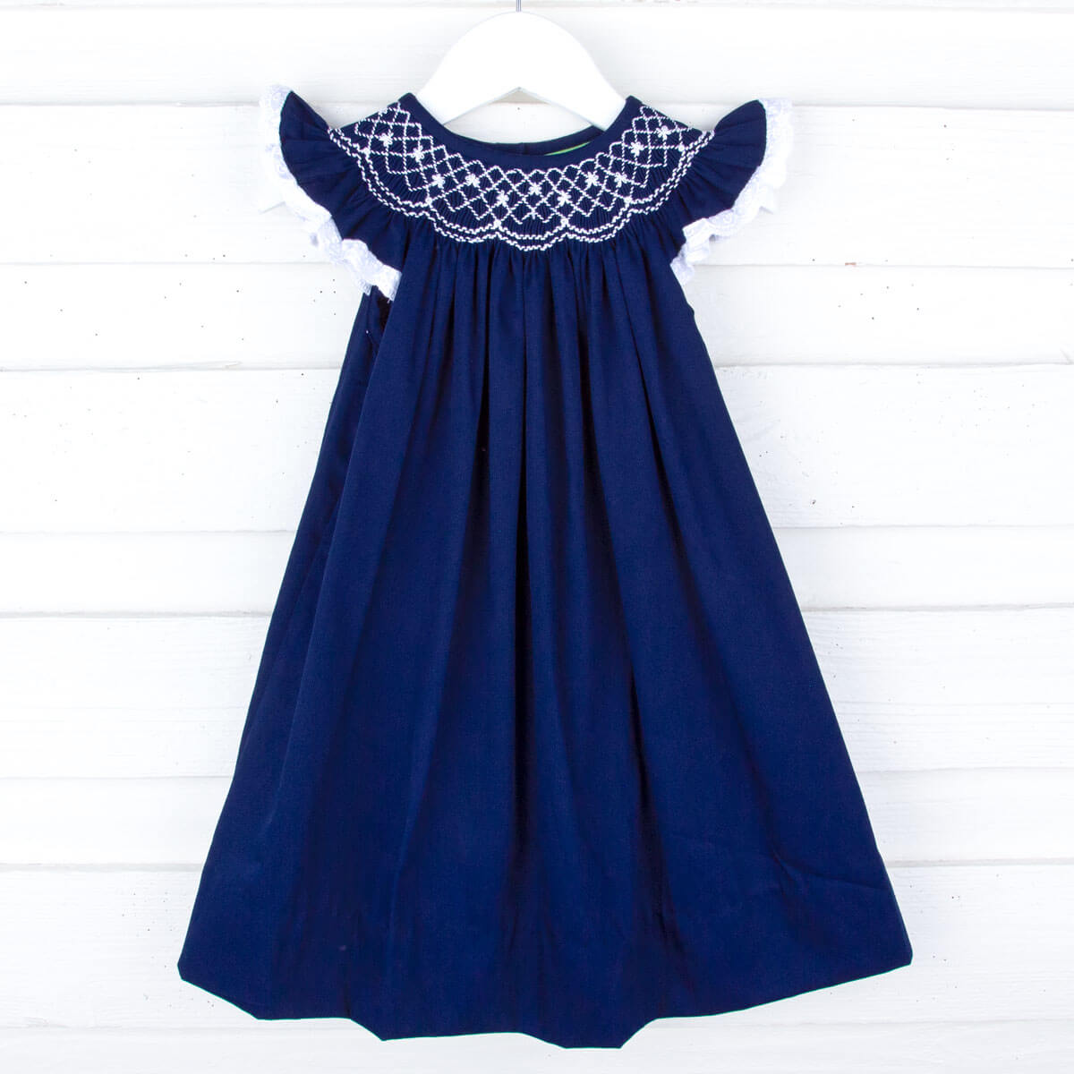 Navy Pique Geometric Smocked Dress