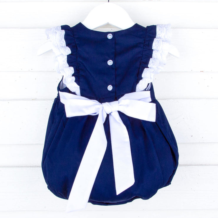 Navy Pique Alice Bubble with Eyelet Trim