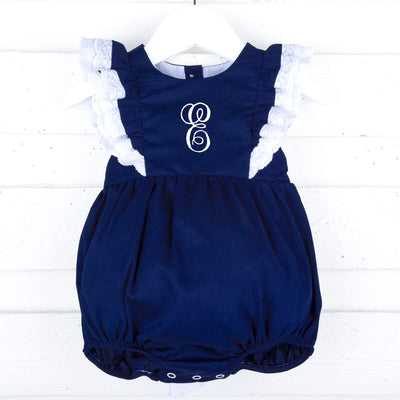 Navy Pique Alice Bubble with Eyelet Trim