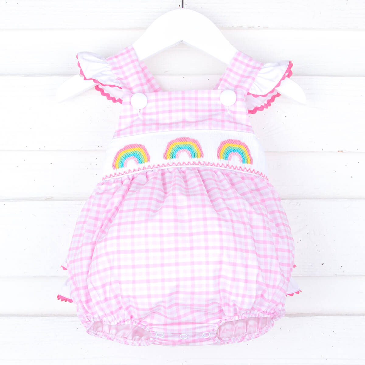 Rainbow Smocked Pink Leah Bubble