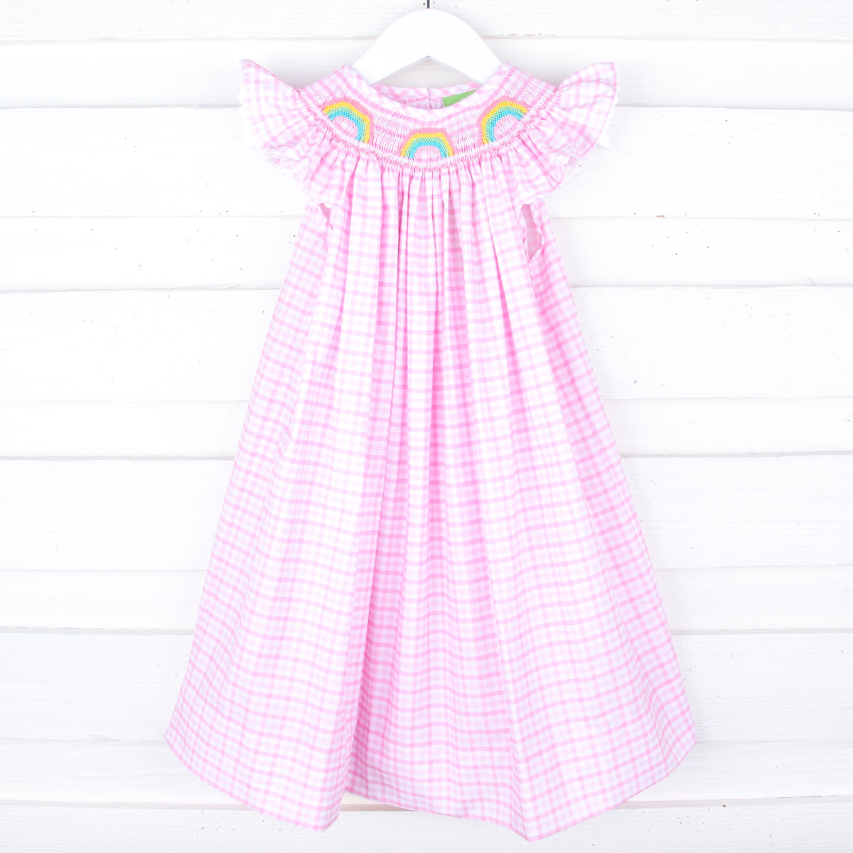 Rainbow Smocked Pink Angel Sleeve Dress