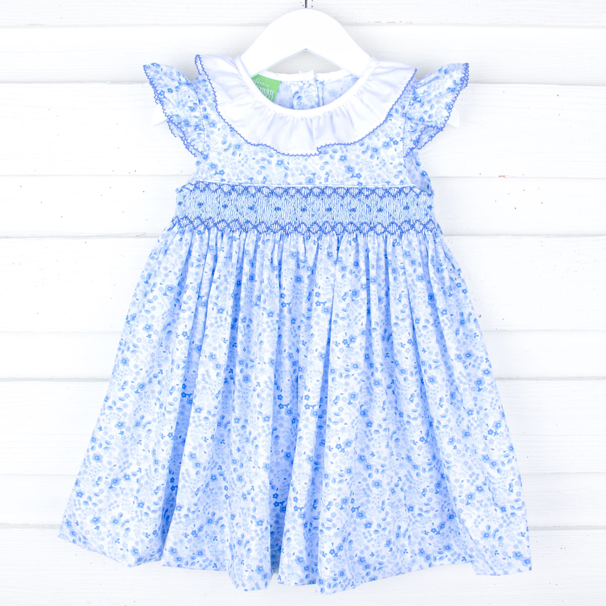 Blue Summer Floral Smocked Collared Dress