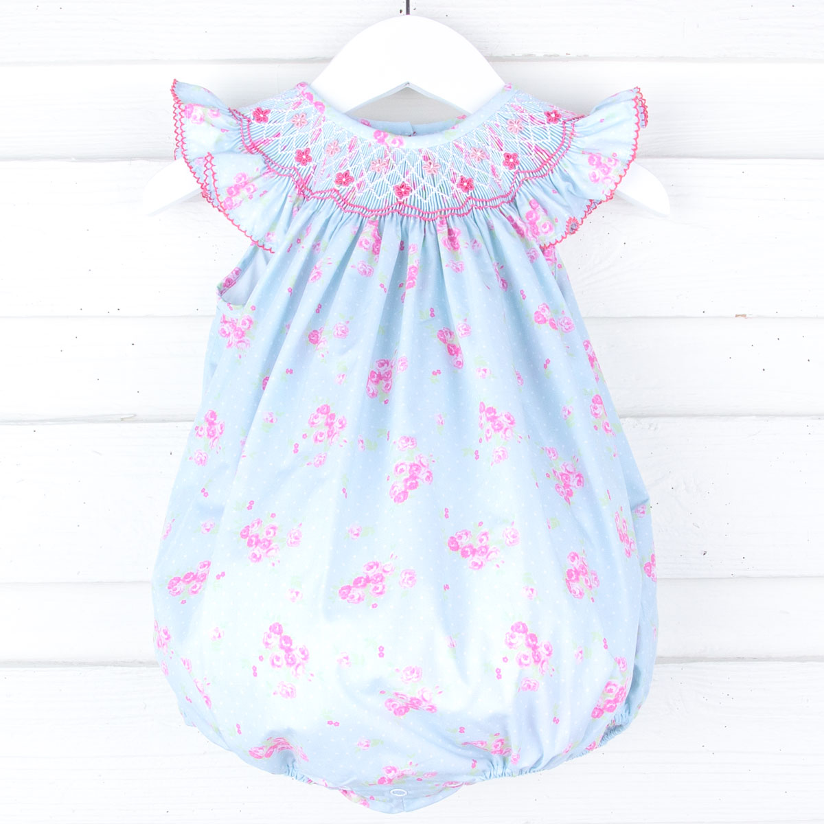 Mint Floral Smocked Angel Sleeve Bubble