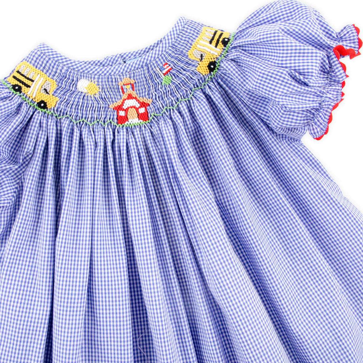 School Bus Smocked Royal Gingham Bishop Short Set