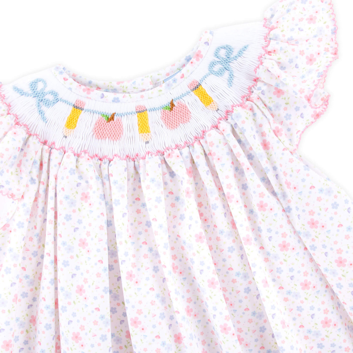 Pink Apple & Pencil Floral Smocked Dress