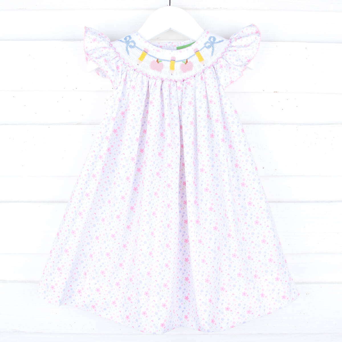 Pink Apple & Pencil Floral Smocked Dress