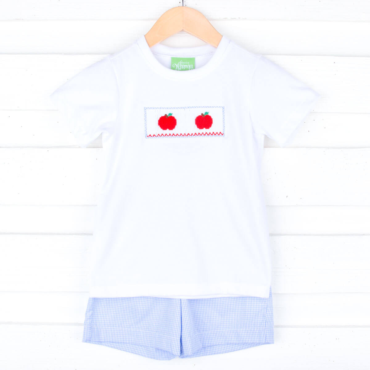 Apple Smocked Blue Gingham Short Set