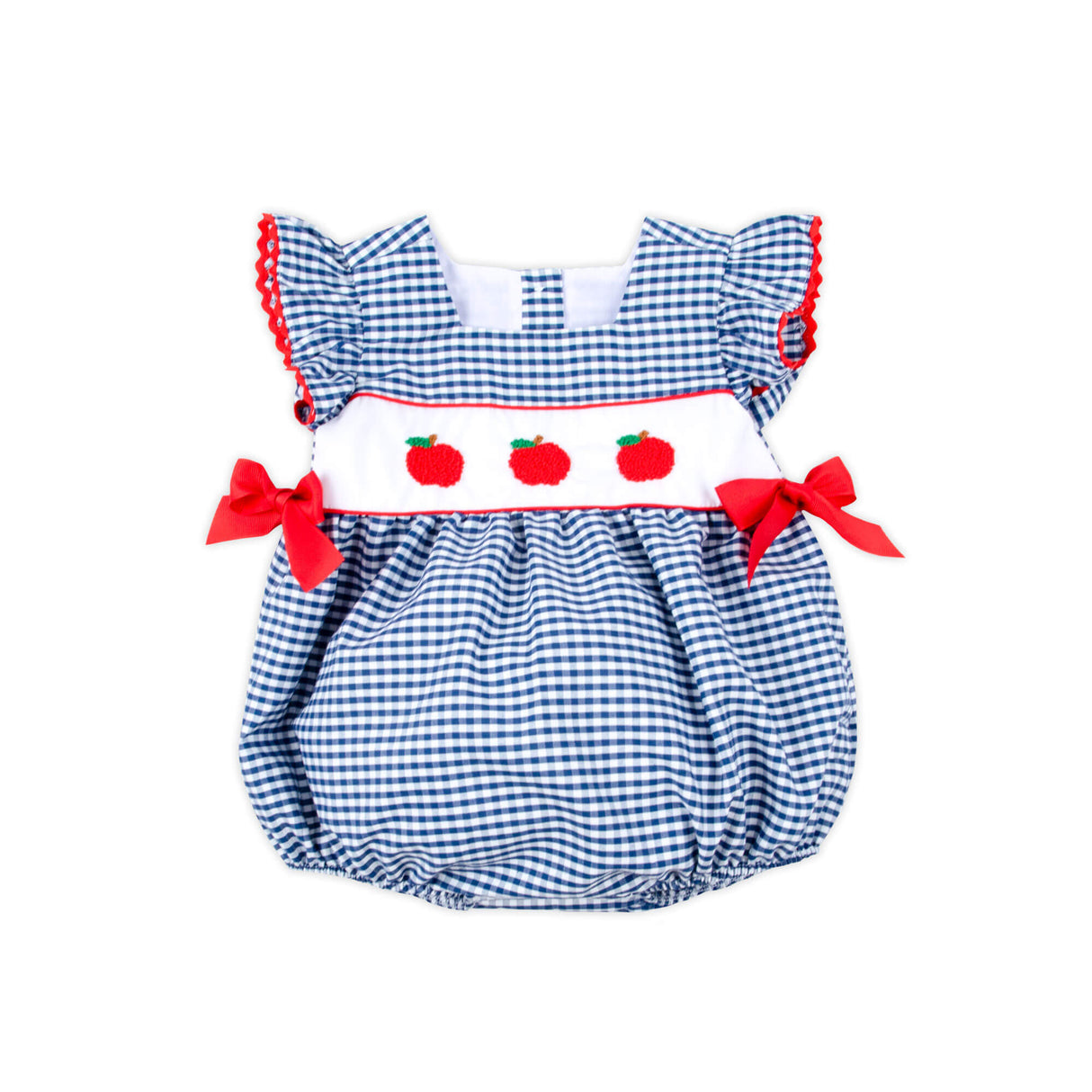 Apple French Knot Navy Gingham Bubble