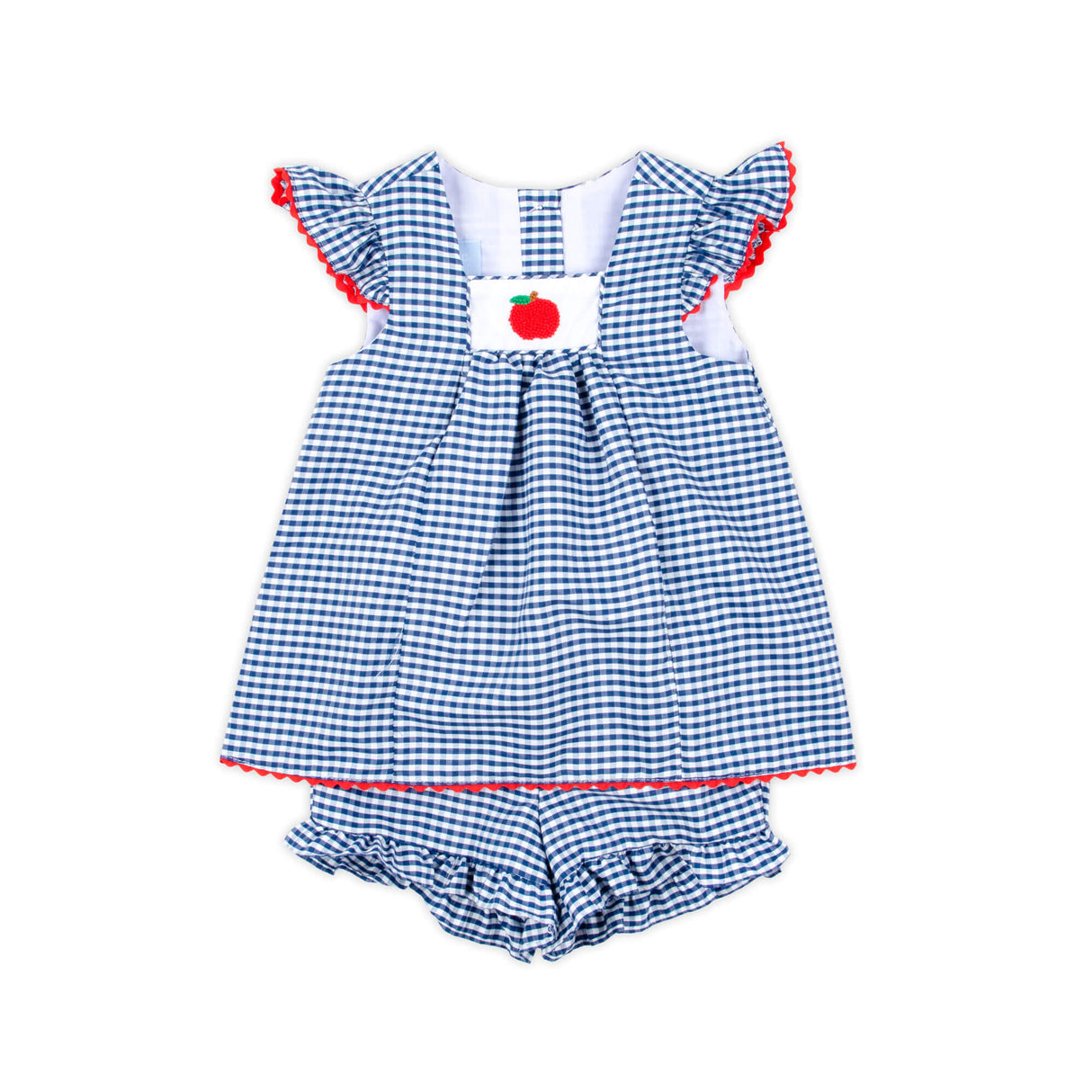 Apple French Knot Navy Gingham Short Set