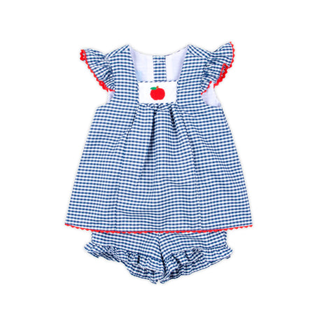 Apple French Knot Navy Gingham Short Set