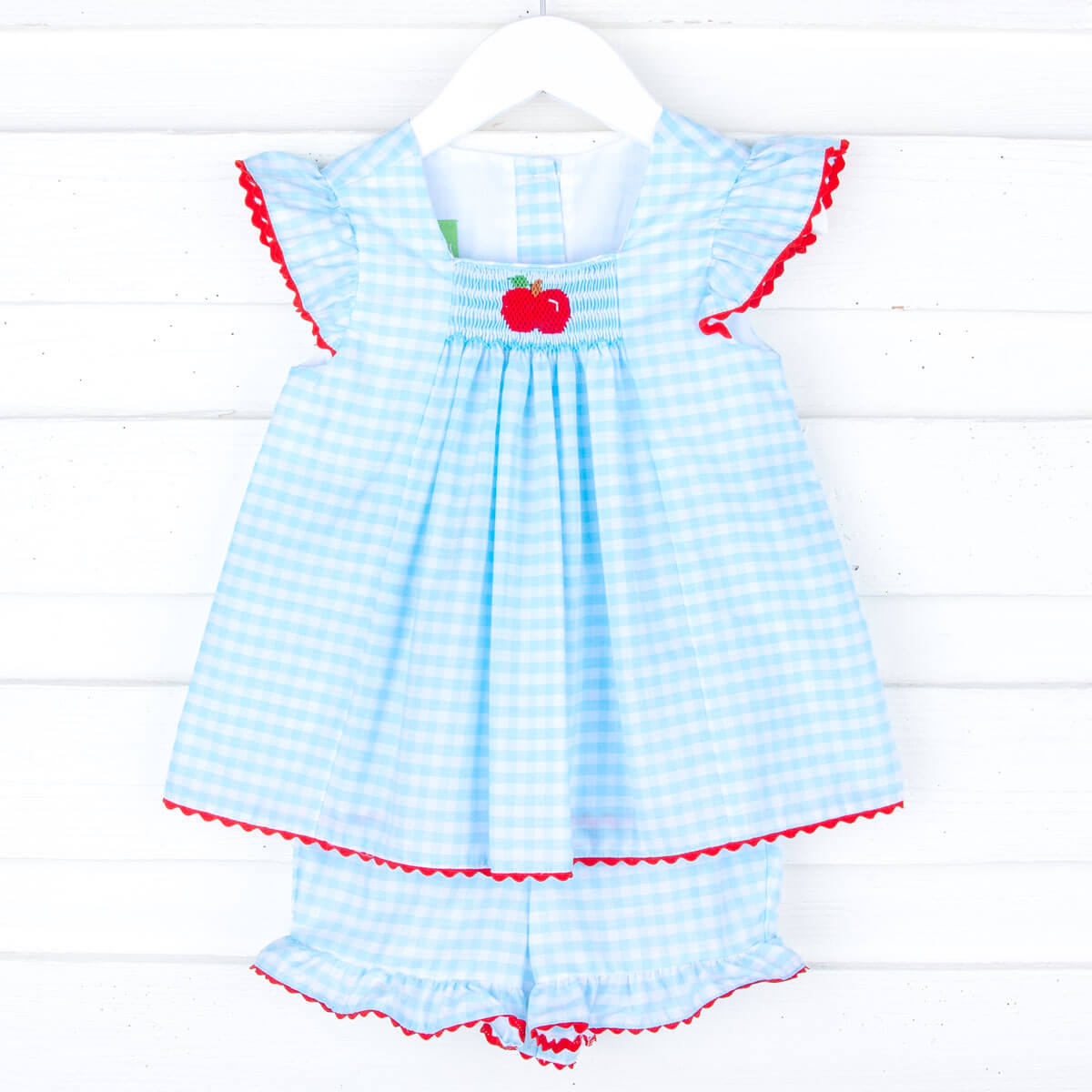 Apple Smocked Aqua Check Short Set