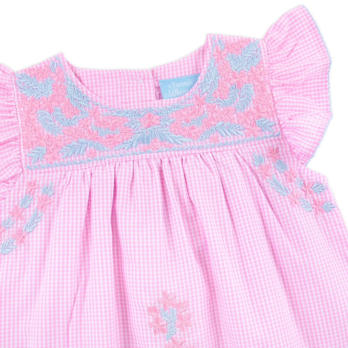 Pink Gingham Embroidered Women's Beach Dress