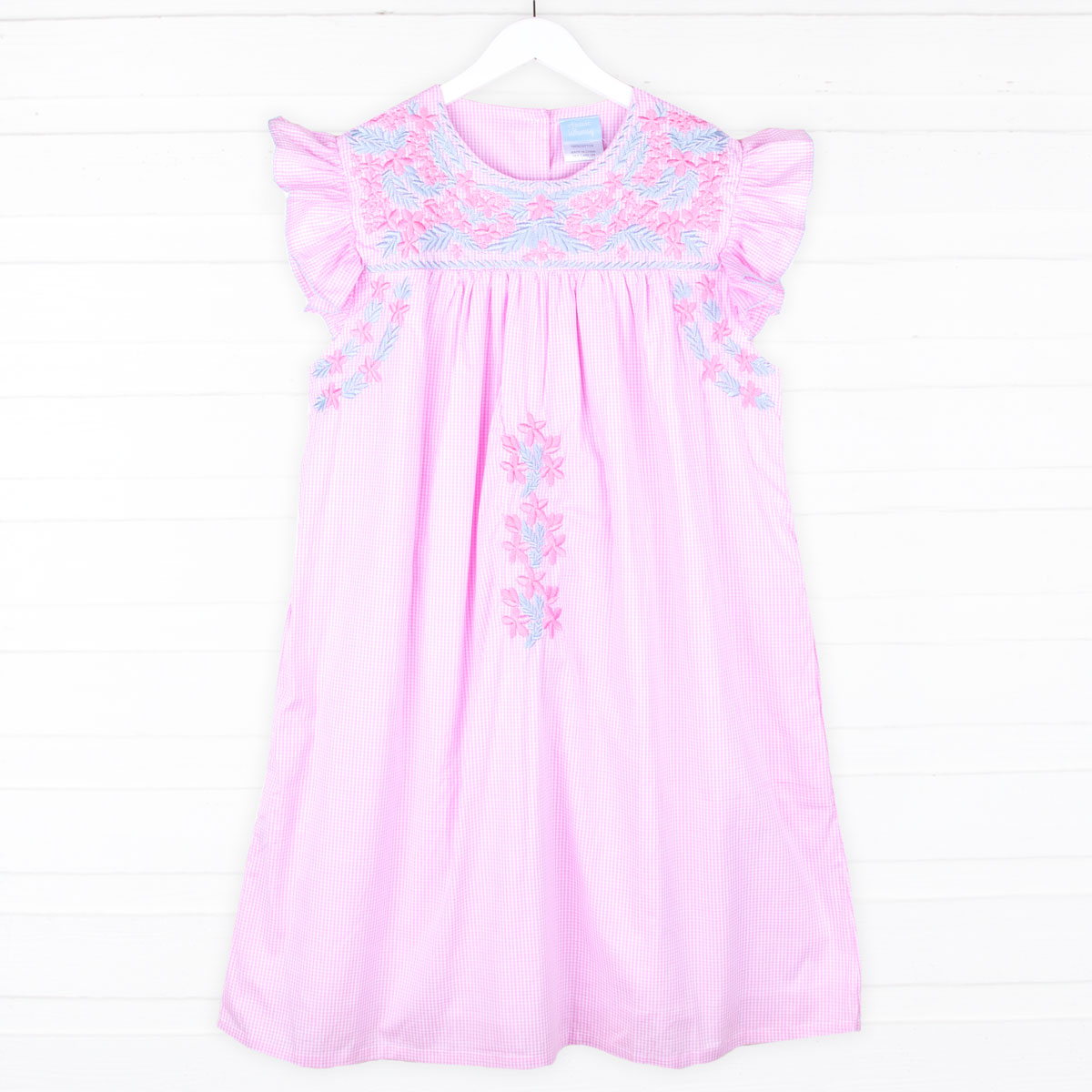 Pink Gingham Embroidered Women's Beach Dress