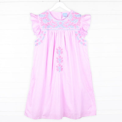 Fiesta Pink Gingham Embroidered Mom Dress