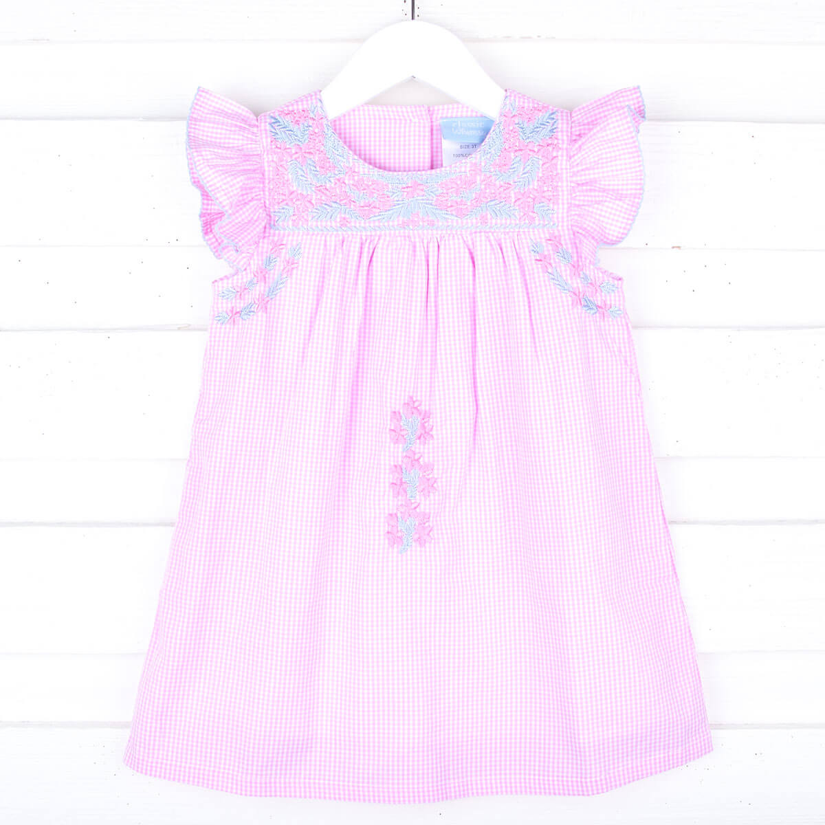Pink Gingham Embroidered Beach Dress