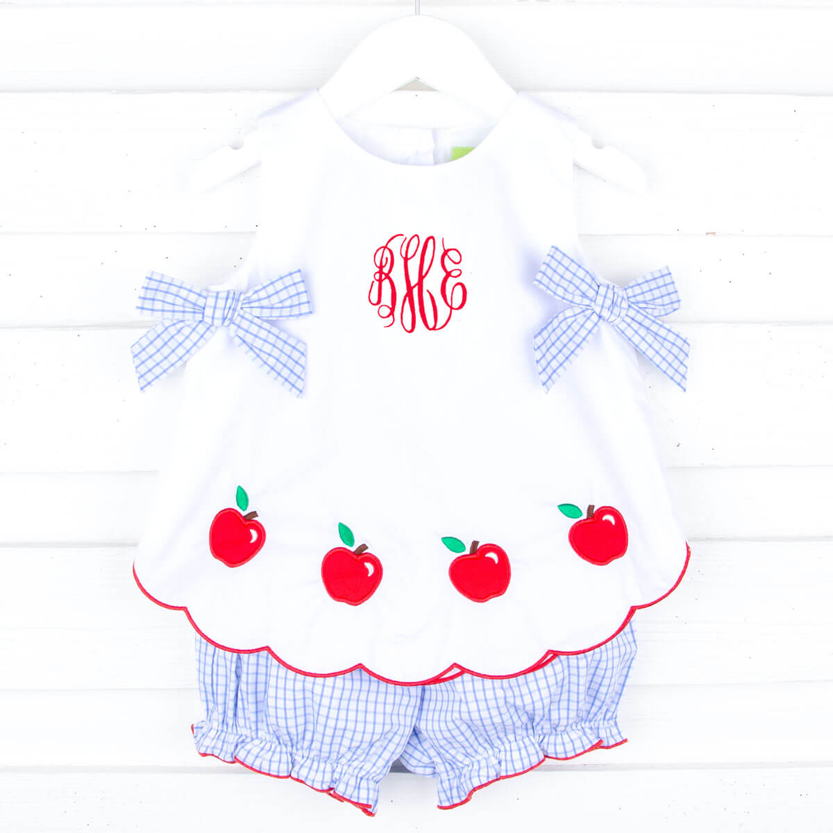 Apple Scalloped Light Blue Windowpane Mila Bloomer Set