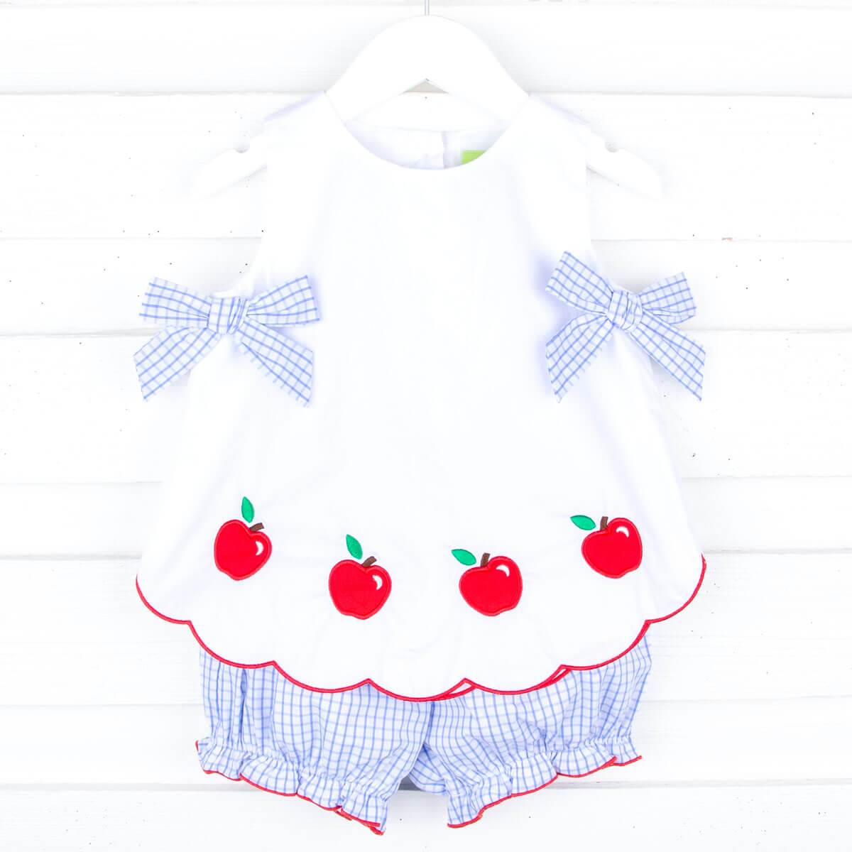 Apple Scalloped Light Blue Windowpane Mila Bloomer Set