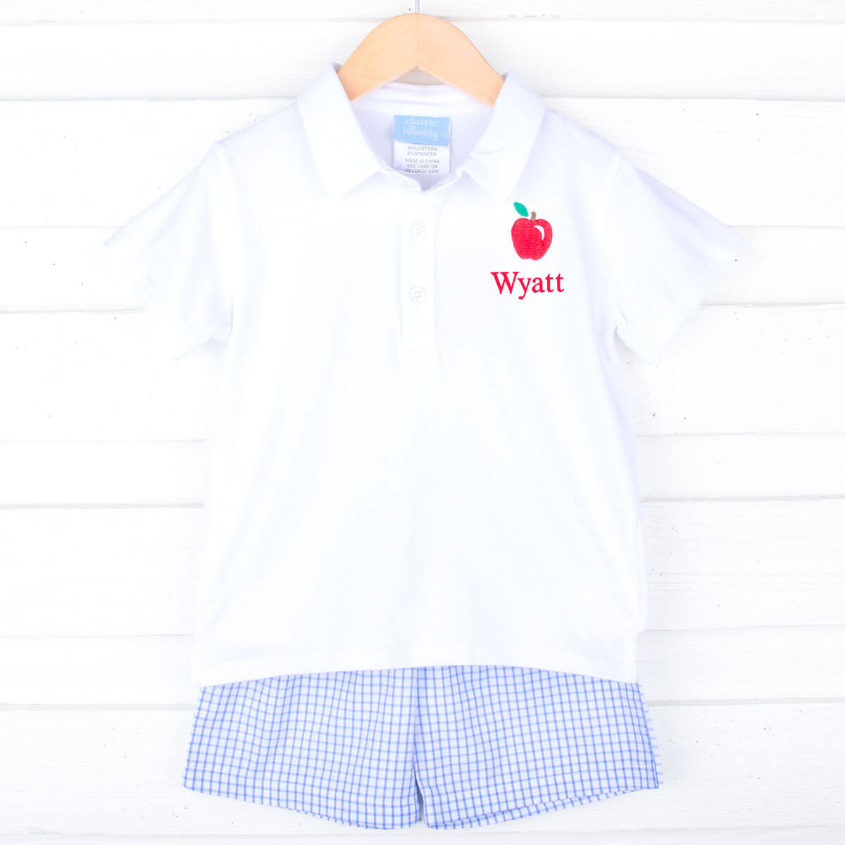 Back To School Blue Windowpane Polo Short Set