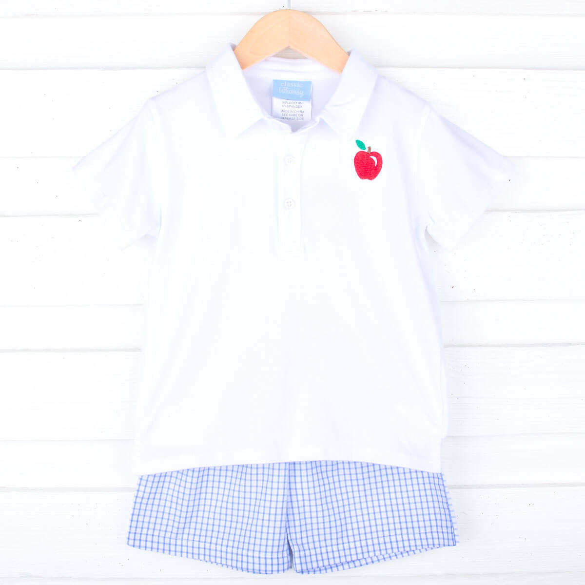 Back To School Blue Windowpane Polo Short Set