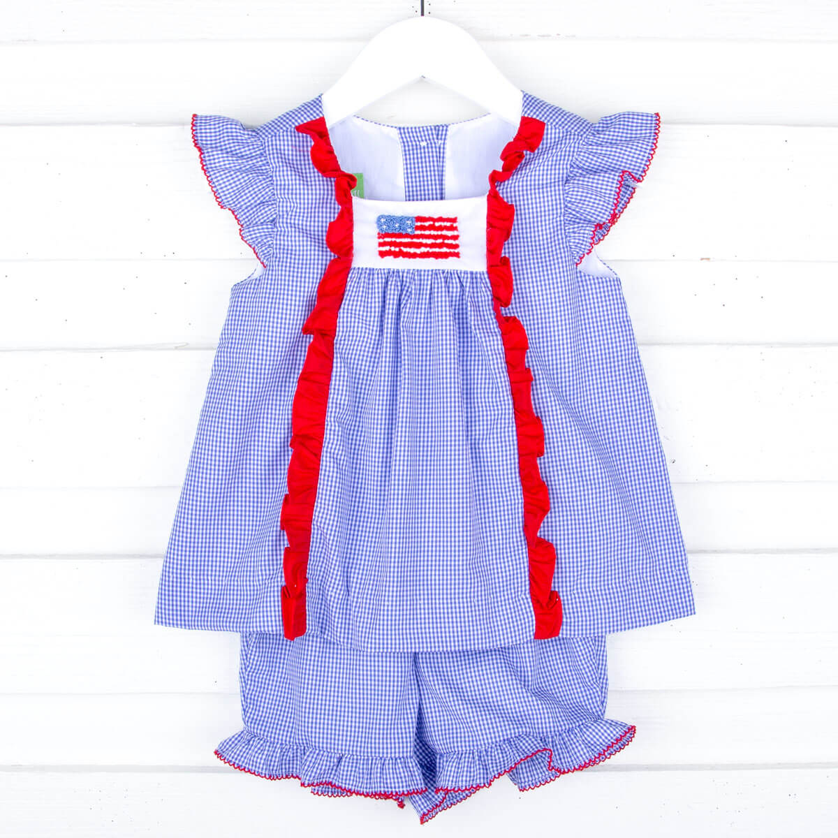 Flag French Knot Royal Gingham Short Set