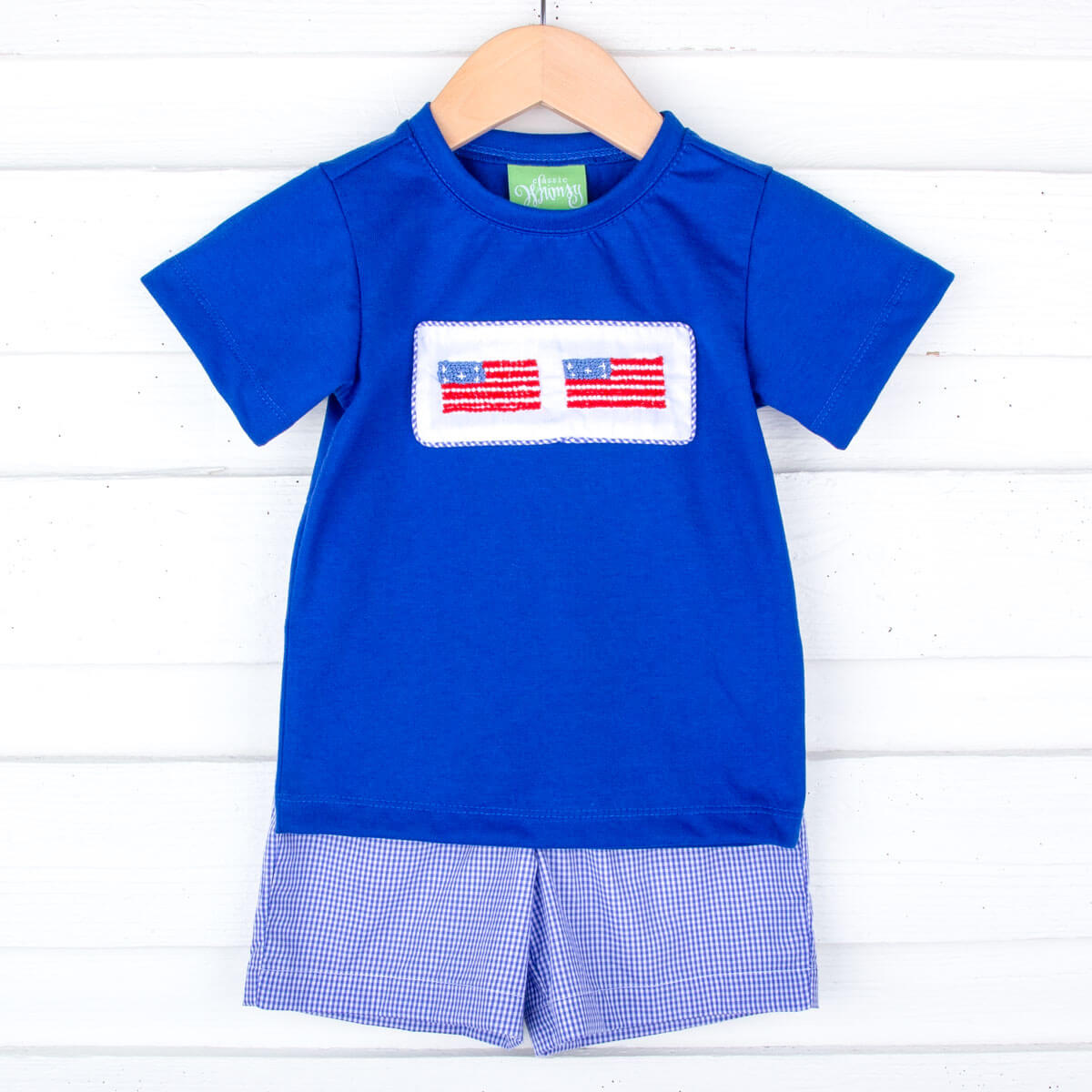 Flag French Knot Royal Gingham Short Set