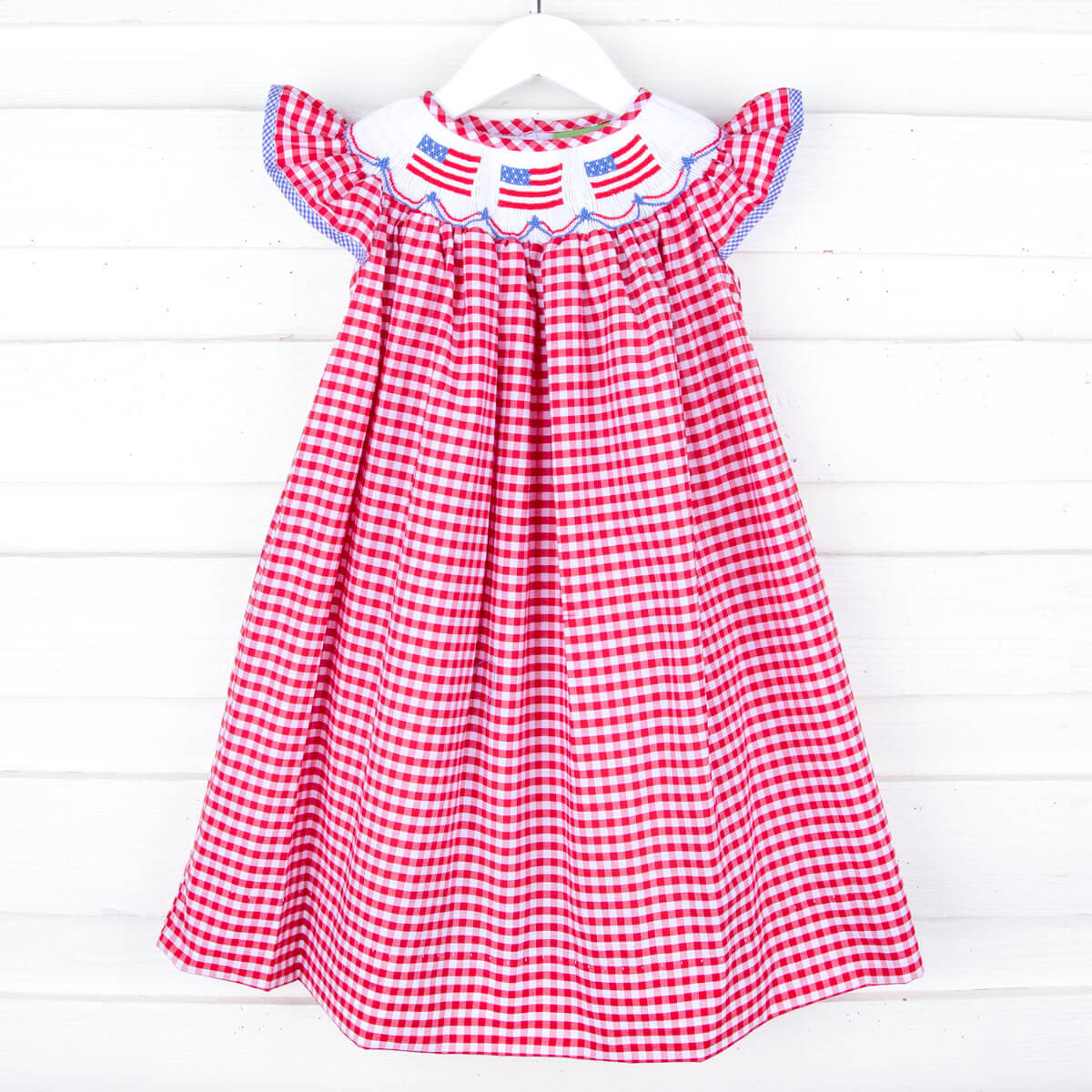 American Flag Smocked Red Gingham Dress