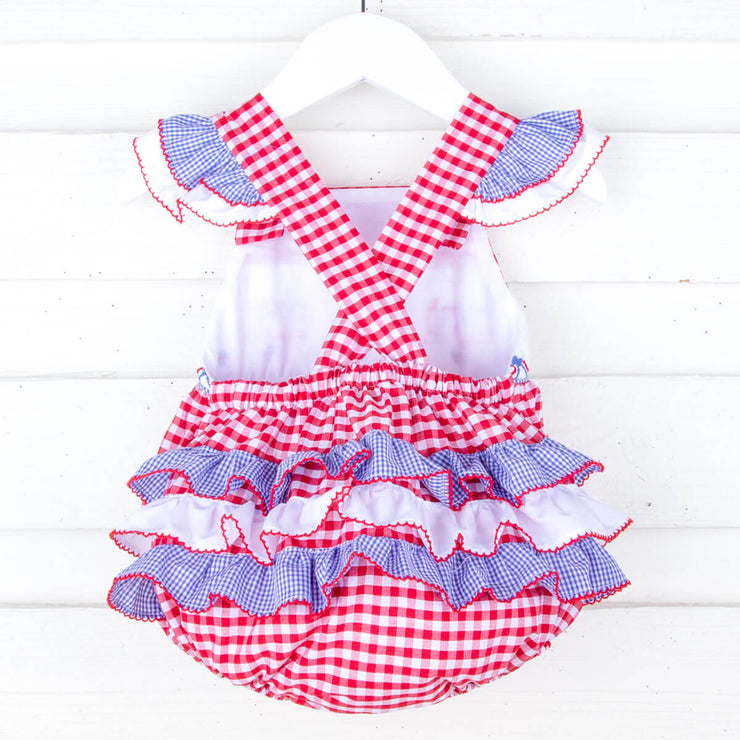 American Flag Smocked Red Gingham Leah Bubble