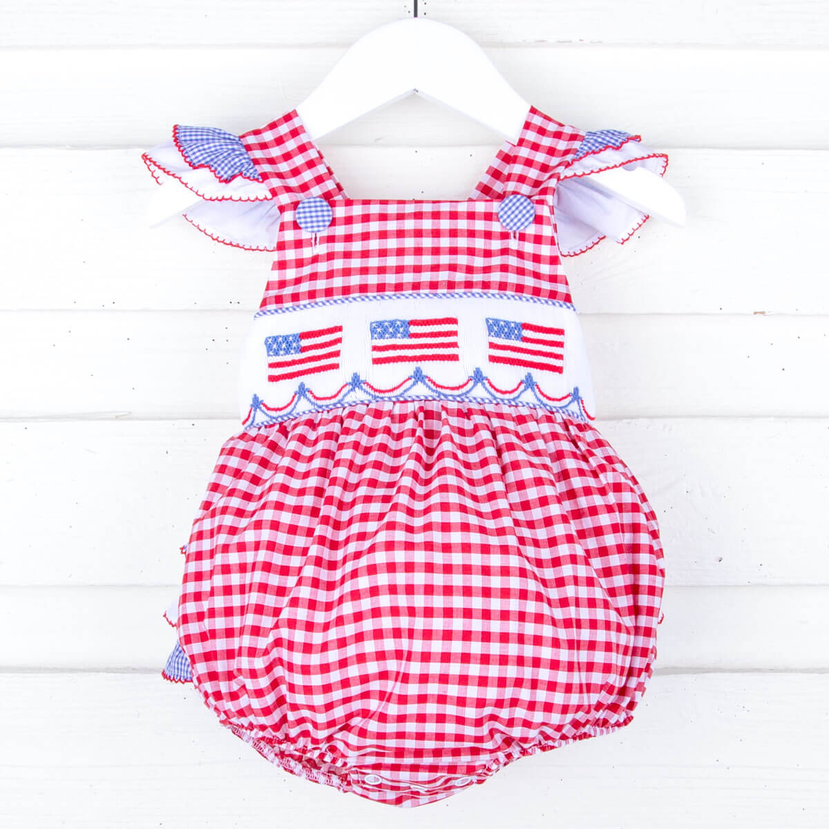 American Flag Smocked Red Gingham Leah Bubble