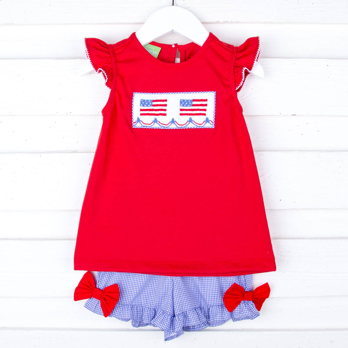 American Flag Smocked Red & Blue Short Set