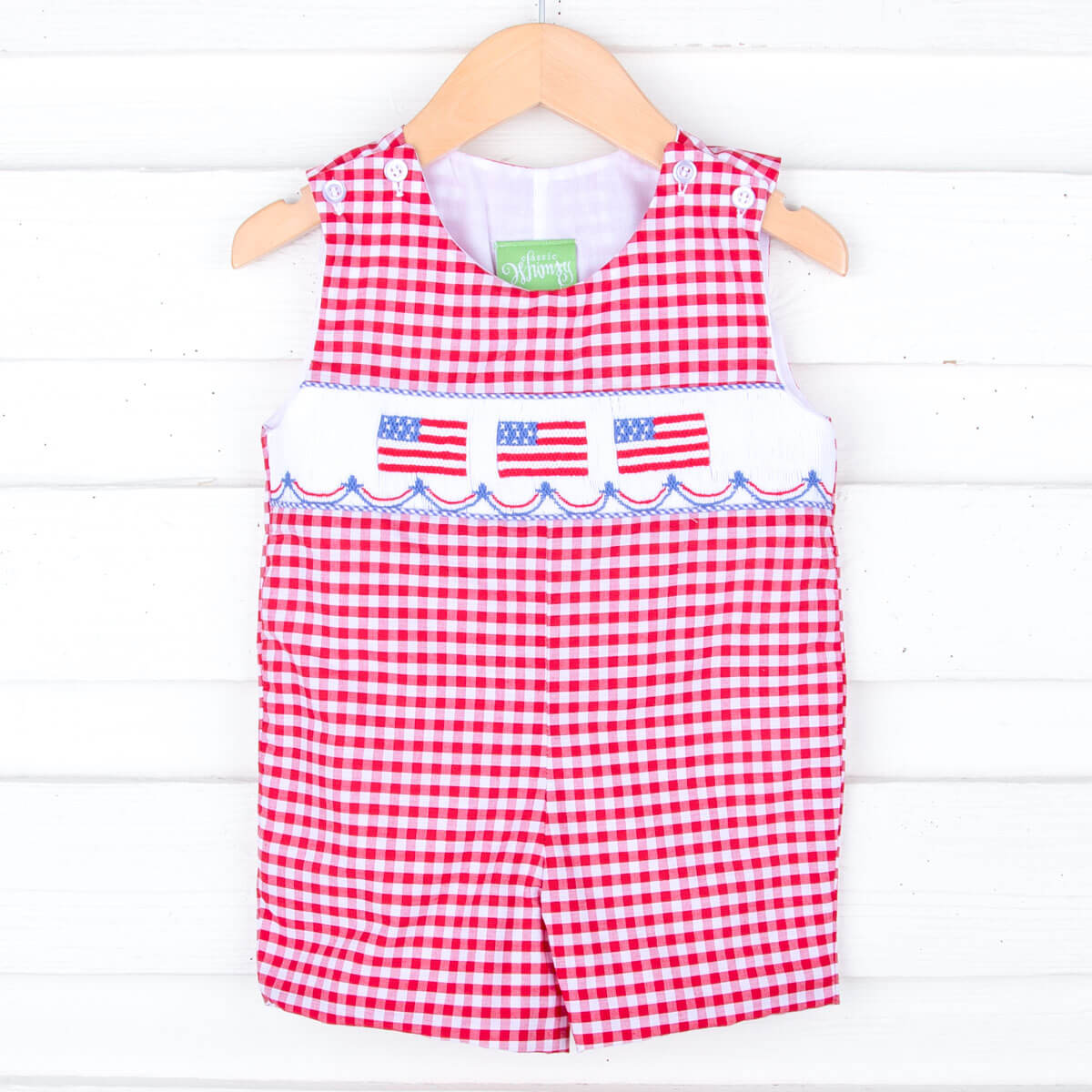 American Flag Smocked Red Gingham Jon Jon