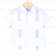 White With Blue Embroidered  Guayabera