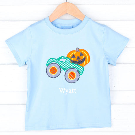 Jack O' Lantern Truck Light Blue Short Sleeve Shirt