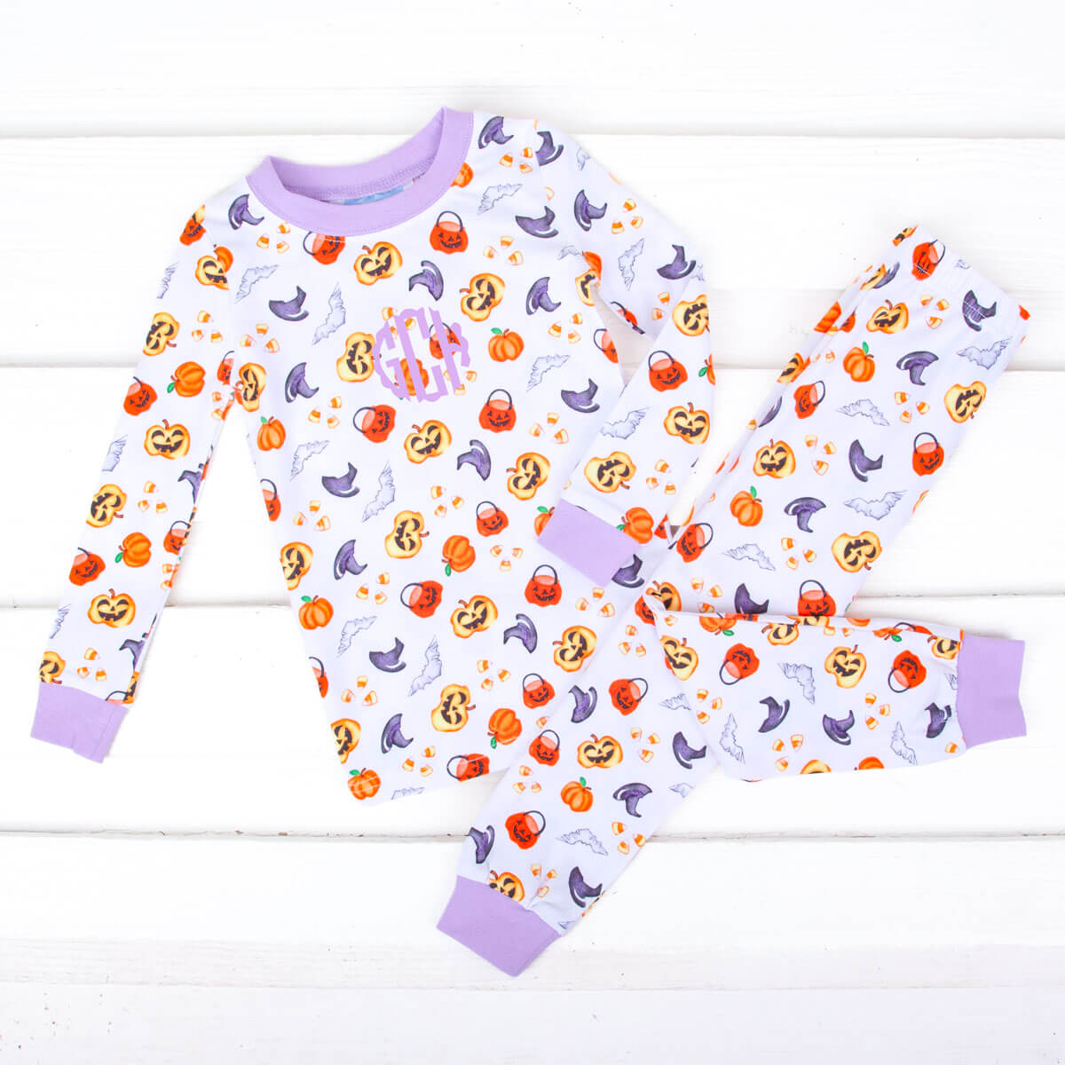 Halloween Print Pajamas Purple Trim
