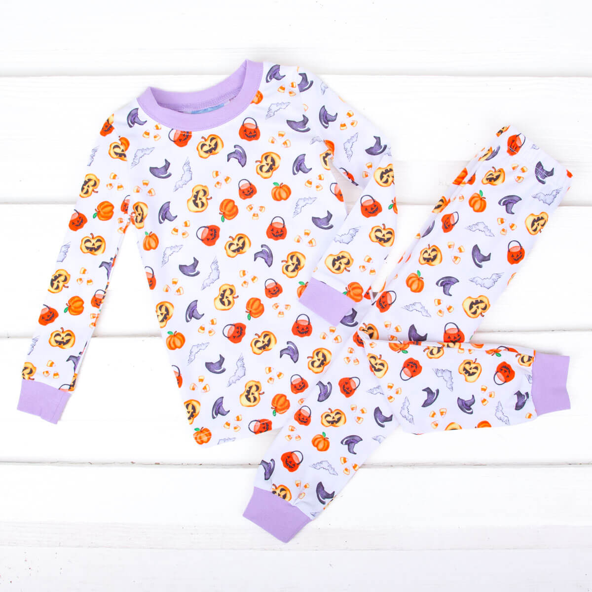Halloween Print Pajamas Purple Trim