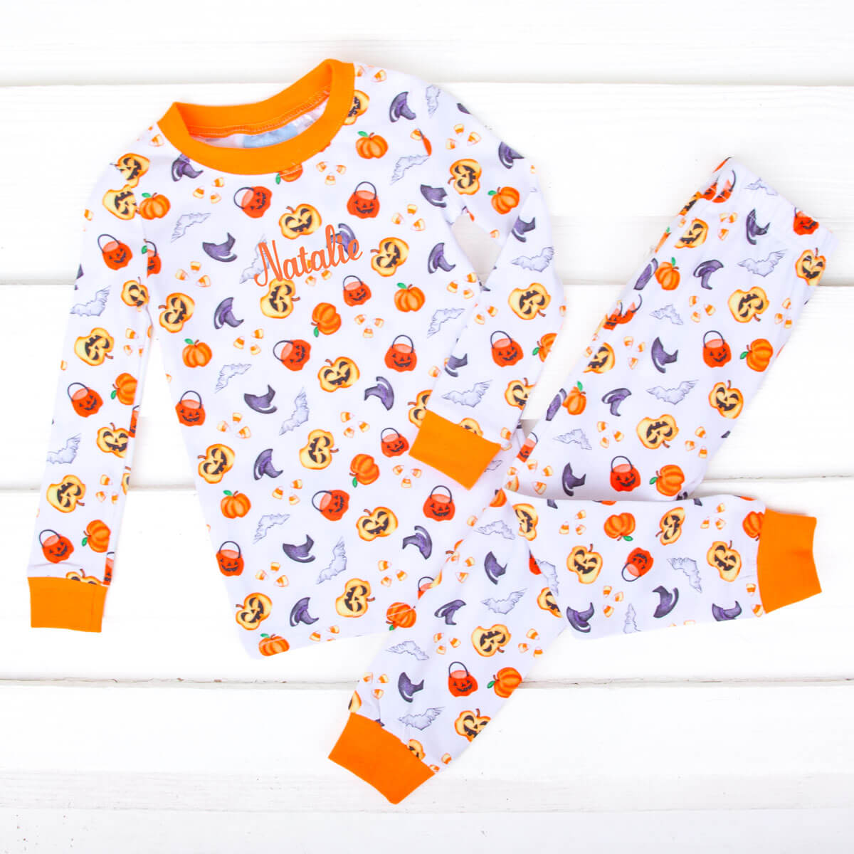 Halloween Print Pajamas Orange Trim