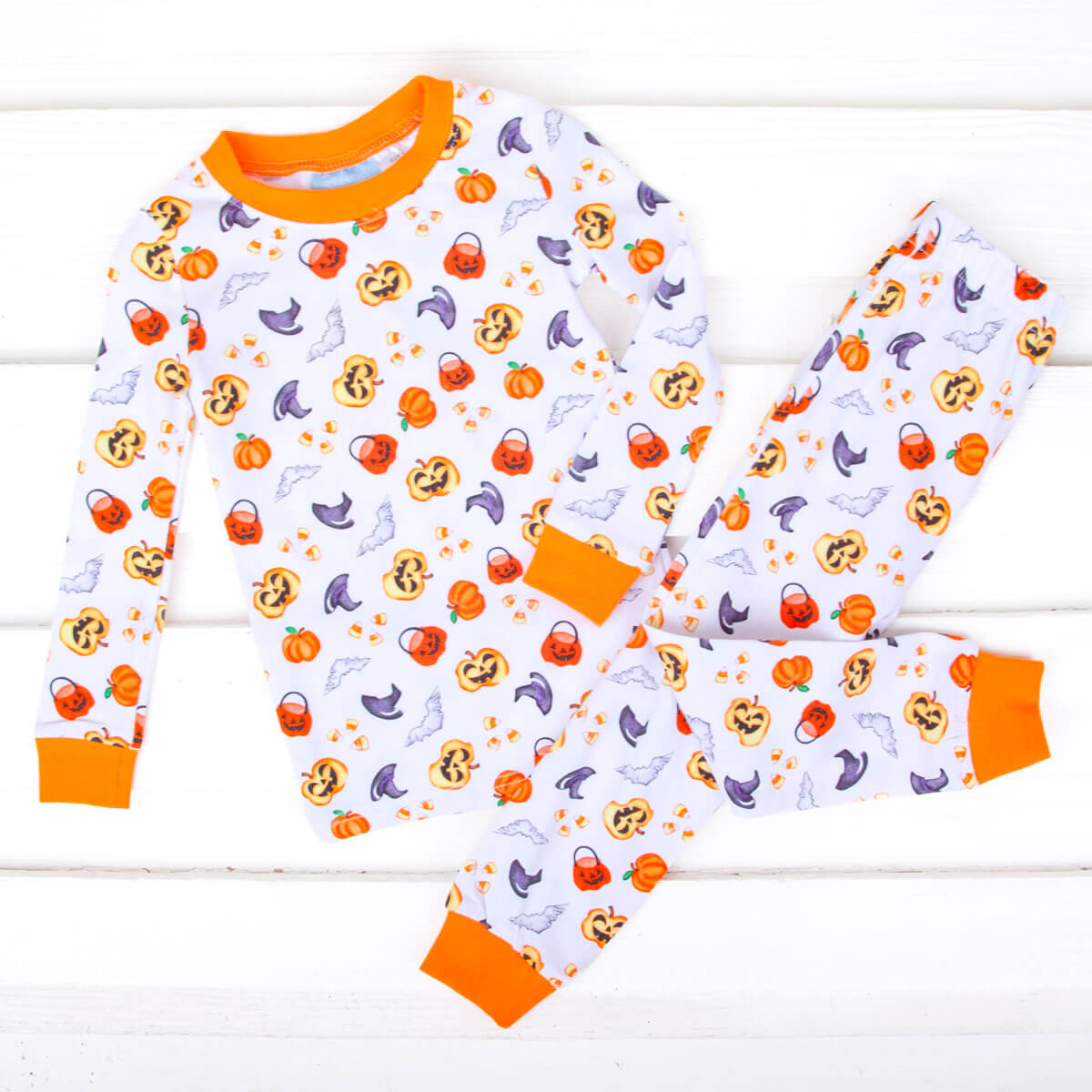 Halloween Print Pajamas Orange Trim