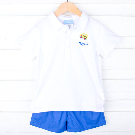 School Time Royal Blue Polo Short Set