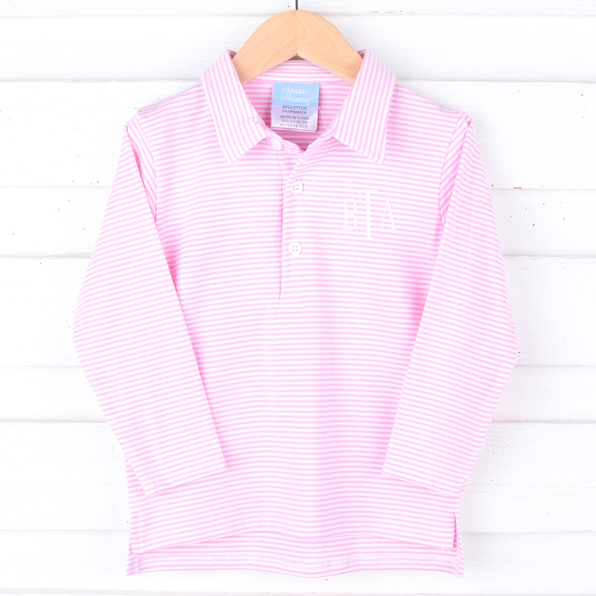 Pink Stripe Long Sleeve Polo