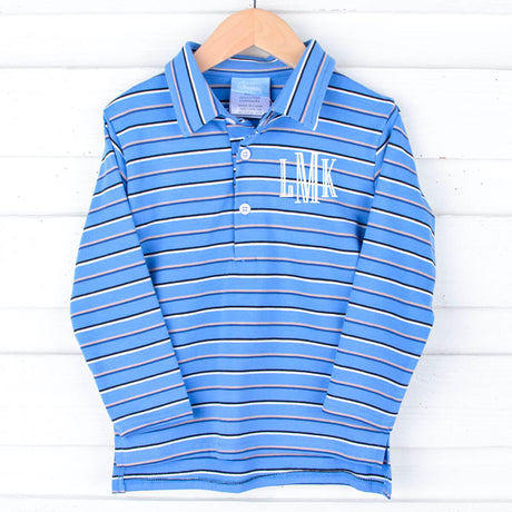 Navy & Blue Stripe Stripe Long Sleeve Polo