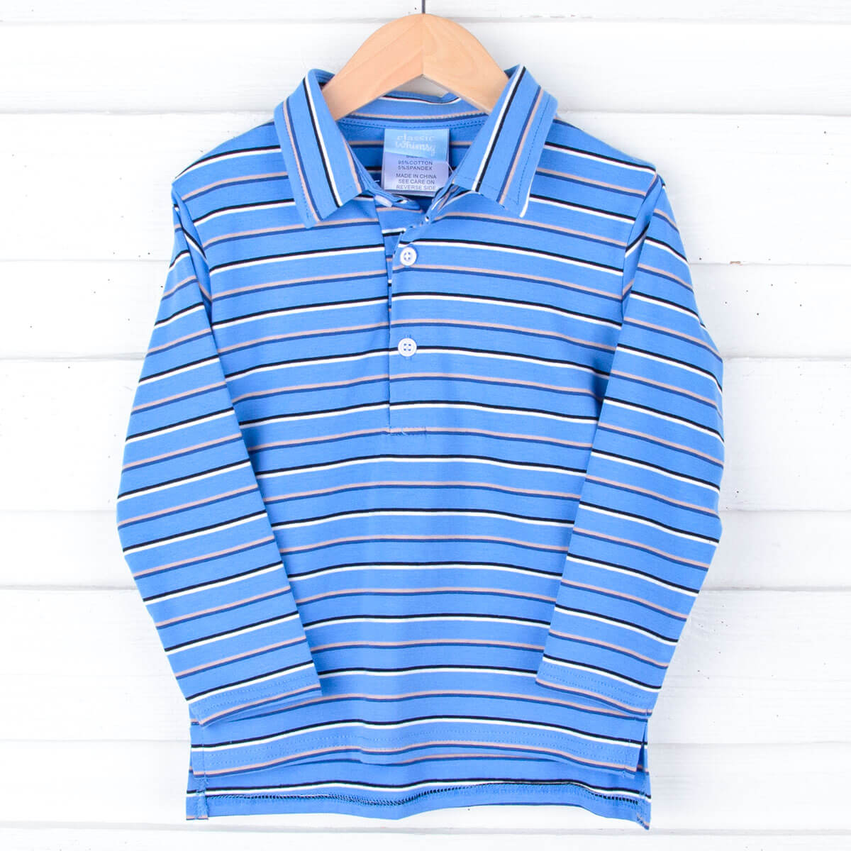 Navy & Blue Stripe Stripe Long Sleeve Polo