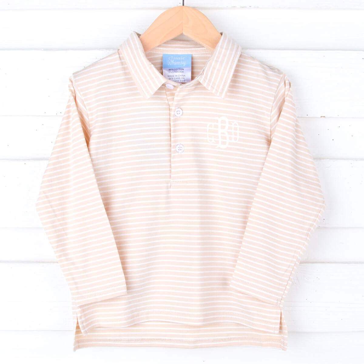 Tan Stripe Long Sleeve Polo