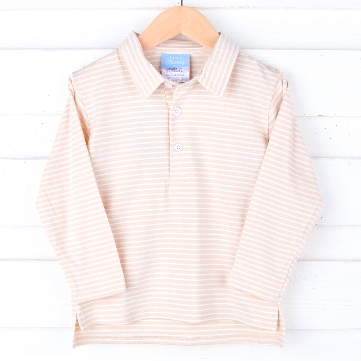 Tan Stripe Long Sleeve Polo